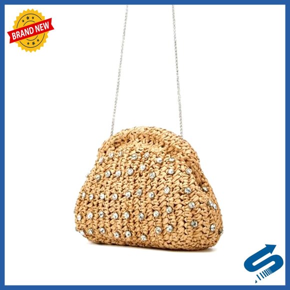 Straw Woven Clutch Purse with Detachable Chain Strap Summer Beach Bag